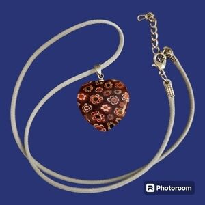 3/$30 Red Millefiori Glass Heart Pendant Coquette Rope Necklace